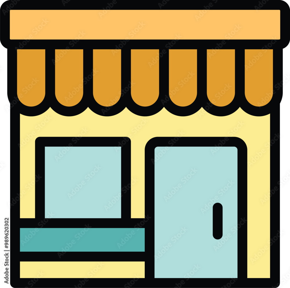 This icon of a yellow shop with an orange awning represents local businesses and commerce This icon of a yellow shop with an orange awning represents local businesses and commerce