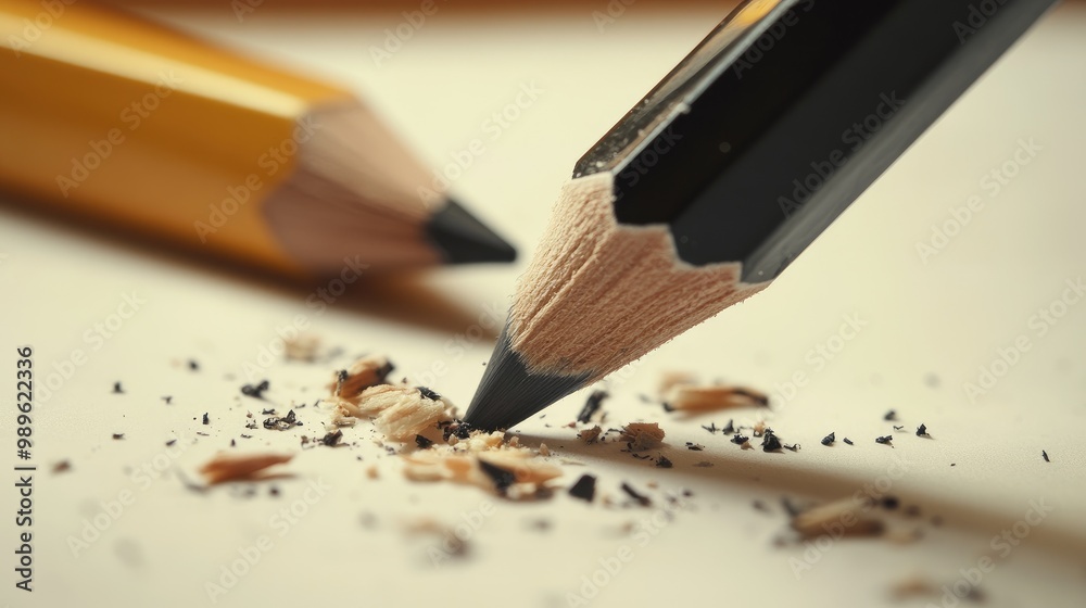A close-up of a pencil erasing a mistake on a white sheet of paper, with eraser shavings scattered around the page. A close-up of a pencil erasing a mistake on a white sheet of paper, with eraser shavings scattered around the page.