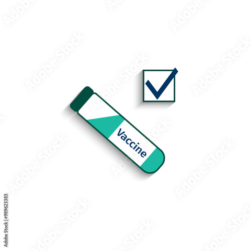 Vaccine vector illustration. Vaccination promotion concept image. Medicine glass with positive researching results. Medical and health care design. Get vaccinated poster