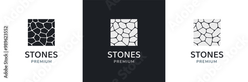 Stones logo template vector illustration. cobblestone logotype concept. Simple square rocks icons isolated. Simple geometric sign for building, interior designs, business cards, company branding.