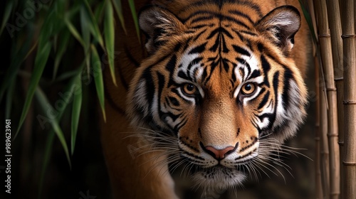 A tiger is looking at the camera with its eyes closed, AI