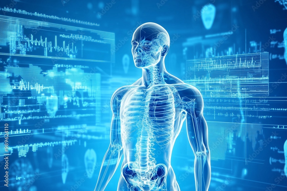 Holographic 3D Human Anatomy with Digital Interface and Data Streams - Generative AI Holographic 3D Human Anatomy with Digital Interface and Data Streams - Generative AI