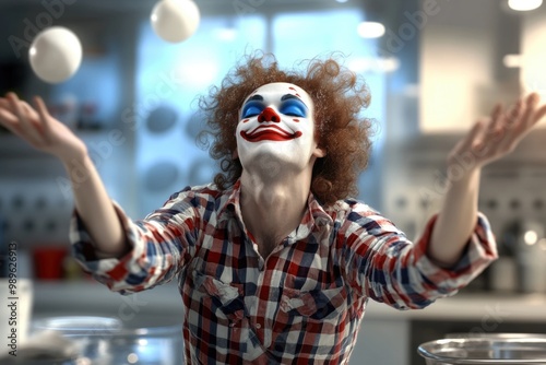 Joyful jester - portrait of a clown, characterized by a brightly outlined face and a cheerful demeanor, embodying the essence of merriment and laughter in a classic entertainment role photo