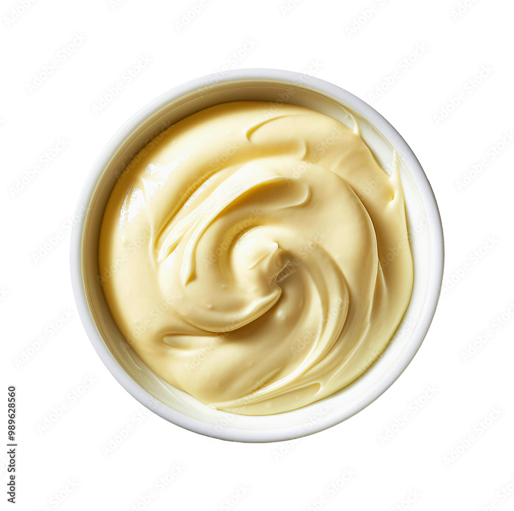 Mayonnaise in a white bowl with a smooth, creamy texture and a swirling pattern on top Mayonnaise in a white bowl with a smooth, creamy texture and a swirling pattern on top