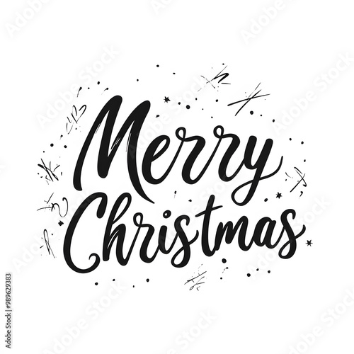 illustration with the word merry christmas written in cursive in black color and white background