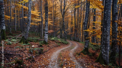 Winding path through an autumn forest