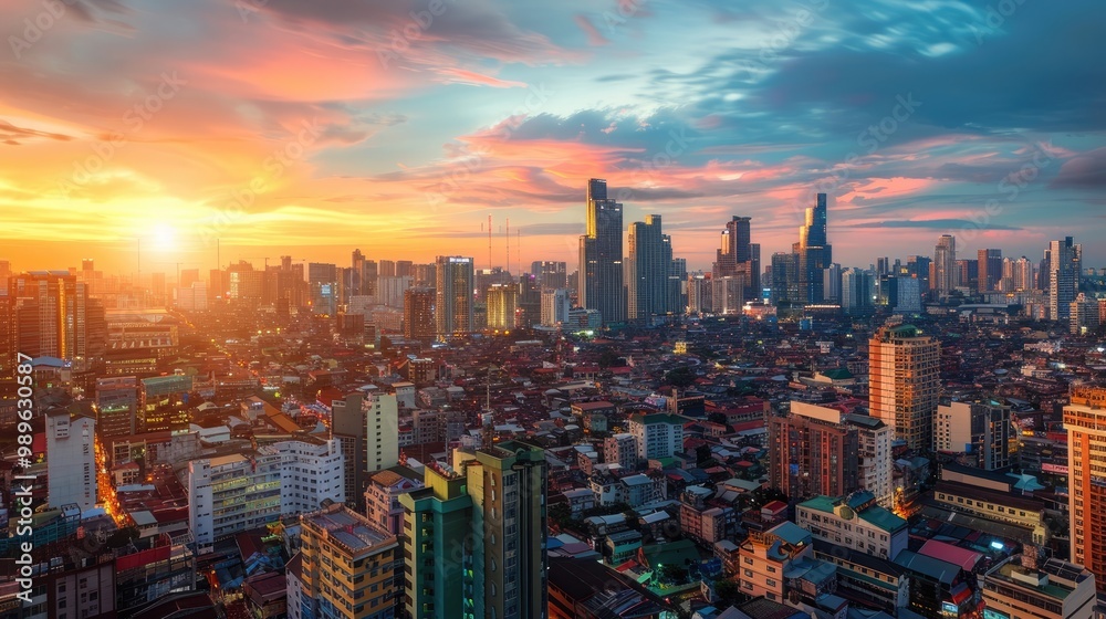 Fototapeta premium A panoramic view of a colorful cityscape, representing the diversity and strength of the autoimmune and autoinflammatory arthritis community. 8k, realistic, full ultra HD, high resolution, cinematic
