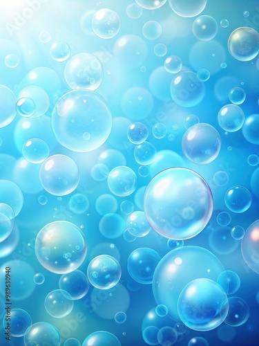 Bubbles floating serenely against a soothing light blue gradient background. Generative AI