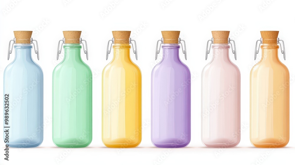 Minimal Vector Glass Bottles Mockup Set in Pastel Colors on Transparent Background for Artwork Design Concept Minimal Vector Glass Bottles Mockup Set in Pastel Colors on Transparent Background for Artwork Design Concept