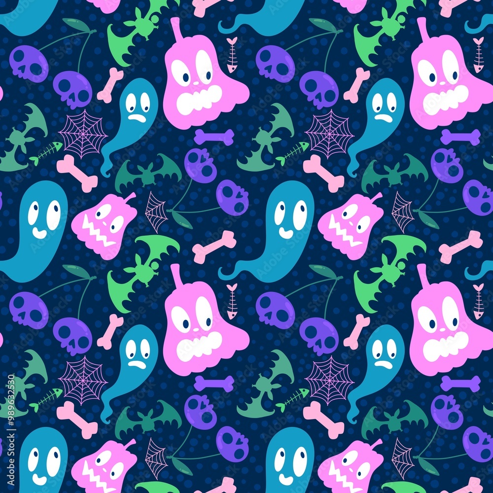 Halloween cute pumpkins seamless monsters pattern for wrapping paper and fabric Halloween cute pumpkins seamless monsters pattern for wrapping paper and fabric