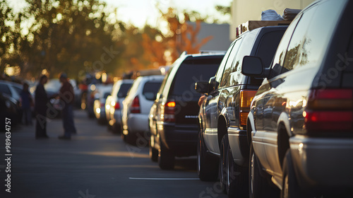 Wallpaper Mural A queue of cars at an American food distribution center volunteers loading supplies into trunks. Torontodigital.ca