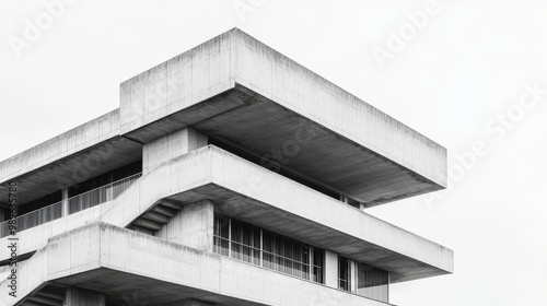 Intersecting concrete structures in an urban environment under bright sunlight