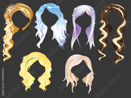 Beautiful hairstyle brown yellow purple orange hair woman modern fashion for assortment.
