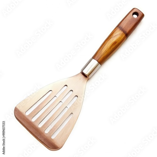 High-quality spatula with wooden handle isolated on a white background. Generative AI photo