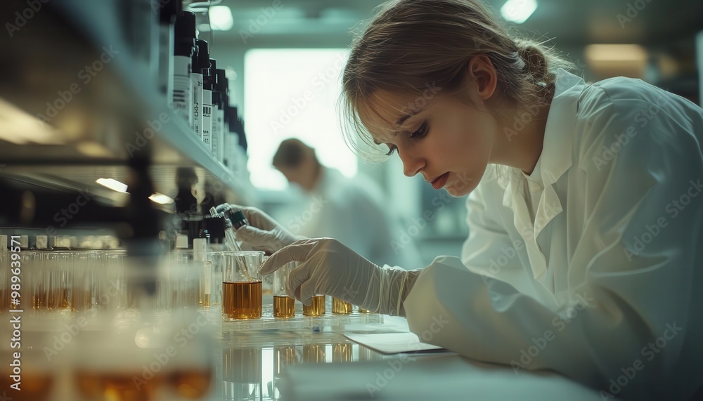 Medical diagnostics in a lab with lab technicians analyzing samples, scientific atmosphere, sharp focus, bright lighting, high detail Medical diagnostics in a lab with lab technicians analyzing samples, scientific atmosphere, sharp focus, bright lighting, high detail