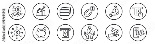 finance and banking line icon set