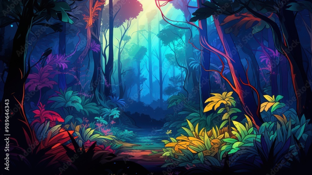 Obraz premium A Mystical, Deeply Colored Tropical Forest Path