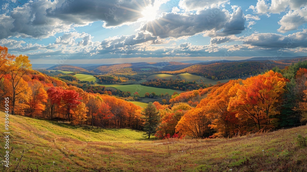 Fototapeta premium Panoramic view of autumn sunny day.