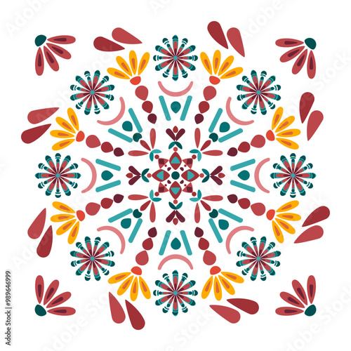 Pattern vector illustration Calm and elegant artwork with blooming flowers in bright, delicate hues. Seamless traditional design pattern for prints, fabrics, backgrounds, rugs, wallpapers, textiles.