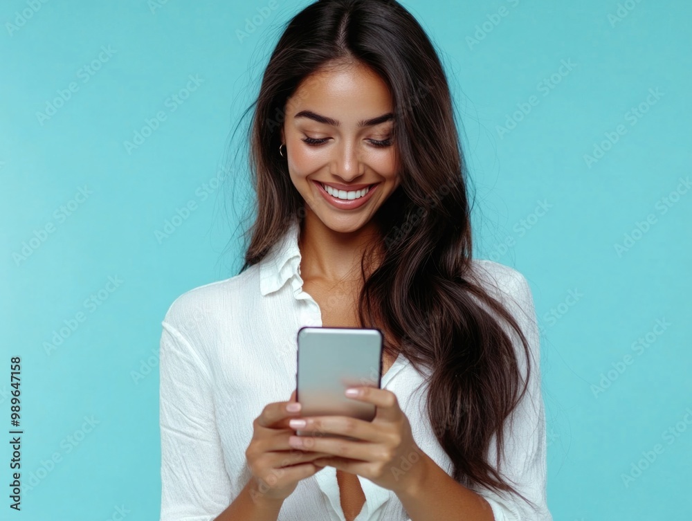 Smiling Woman Using Cell Phone Smiling Woman Using Cell Phone