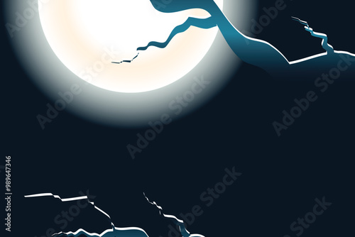 Full moon shining brightly in a dark night sky with cloud silhouettes.
