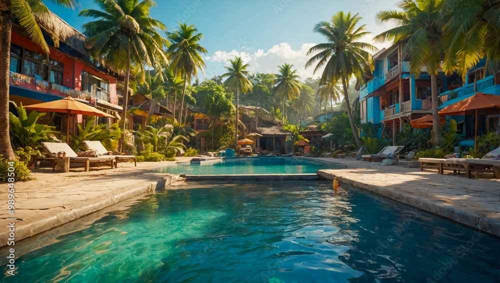 AI-generated image of a tropical vacation destination with serene beach and golden sands, azure waters, lush palm trees, vibrant local culture, adventure, relaxation, and cherished memories await you AI-generated image of a tropical vacation destination with serene beach and golden sands, azure waters, lush palm trees, vibrant local culture, adventure, relaxation, and cherished memories await you