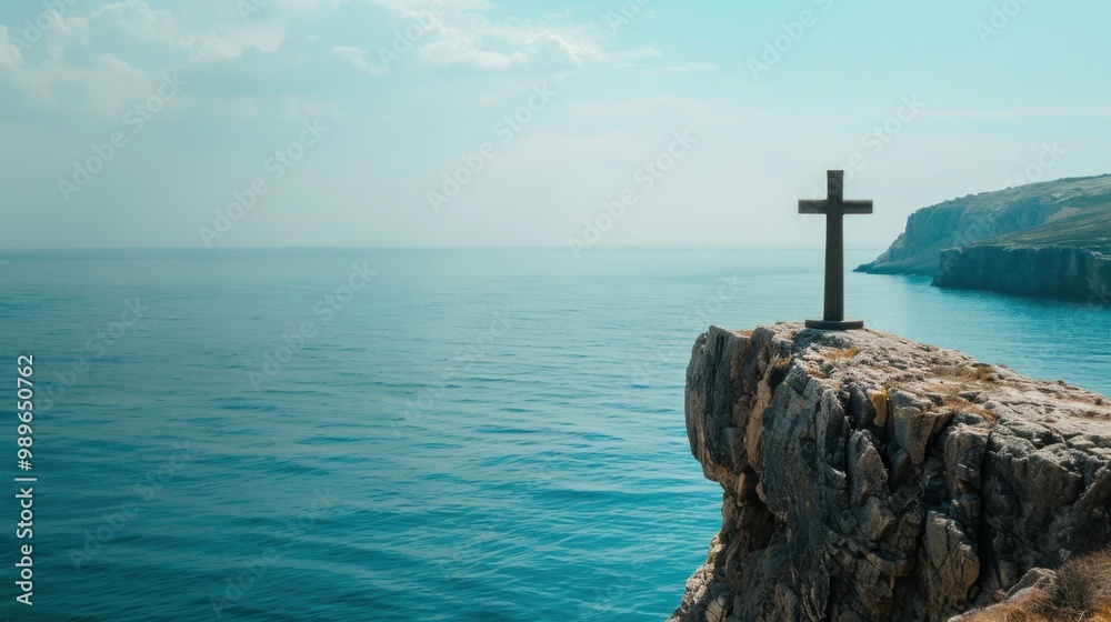 A stone cross at the edge of a cliff overlooking the sea, symbolizing faith standing firm in the face of challenges A stone cross at the edge of a cliff overlooking the sea, symbolizing faith standing firm in the face of challenges