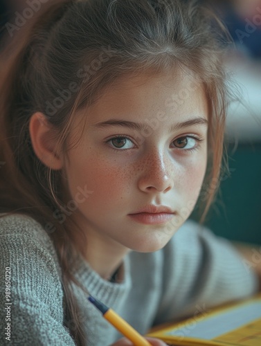 Contemplative Student with School Supplies