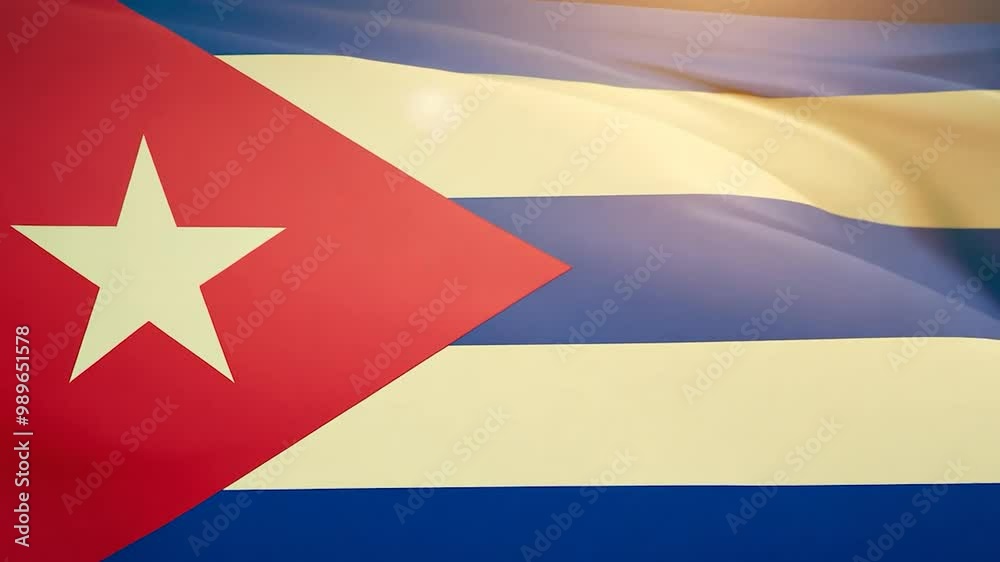 The Cuban flag displays its bright colors as it waves gently in the sunlight, showcasing a symbol of national pride and identity against a serene backdrop The Cuban flag displays its bright colors as it waves gently in the sunlight, showcasing a symbol of national pride and identity against a serene backdrop