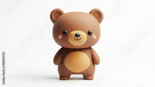 A cute, cartoonish brown bear figure with a friendly expression and rounded features.