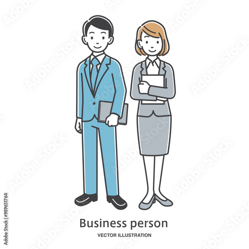 男女の新入社員の全身イラスト