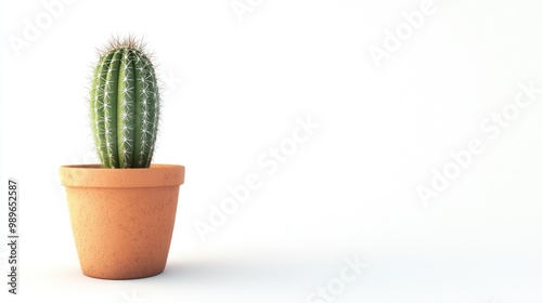 A cactus in a terracotta pot against a minimalist background.