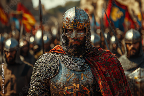 A medieval tournament with knights and nobles in colorful attire. Concept of chivalry and noble competition.