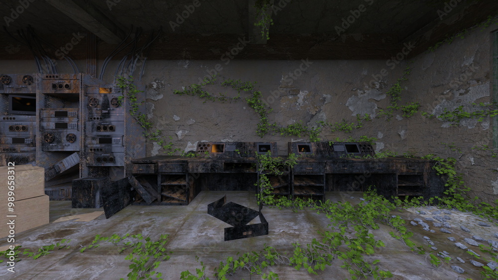 Obraz premium 廃墟の荒れた室内 3DCGレンダリング