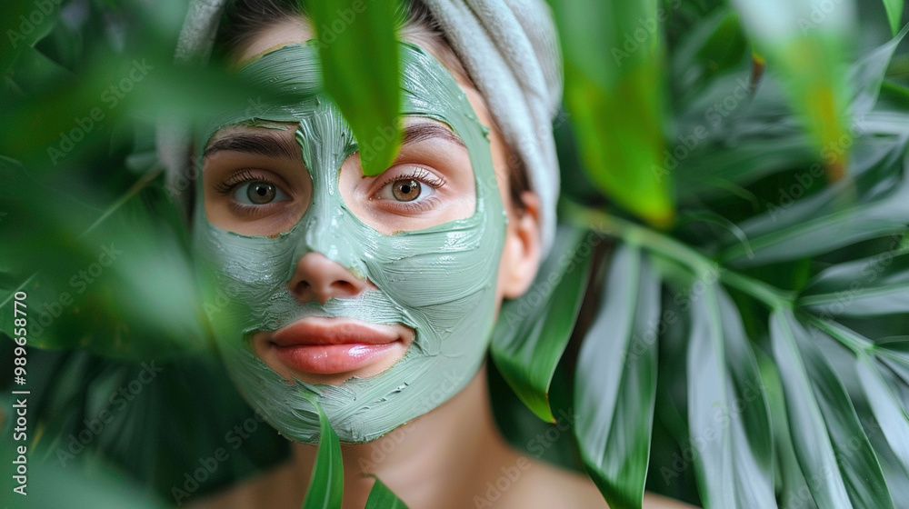 A girl applies a cosmetological natural face mask, face cream A girl applies a cosmetological natural face mask, face cream