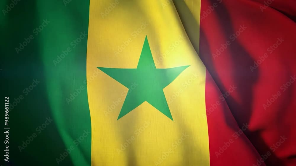 The Senegalese flag features green and yellow with a prominent star, waving proudly against a backdrop of blue skies, embodying national pride and unity