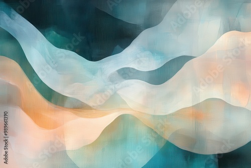 Abstract Painting with Wavy Lines and Soft Colors