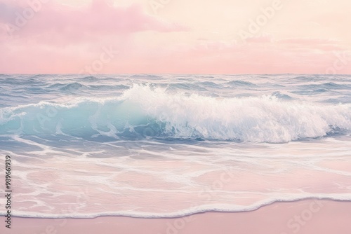 Pink Sunset Over a Crashing Ocean Wave