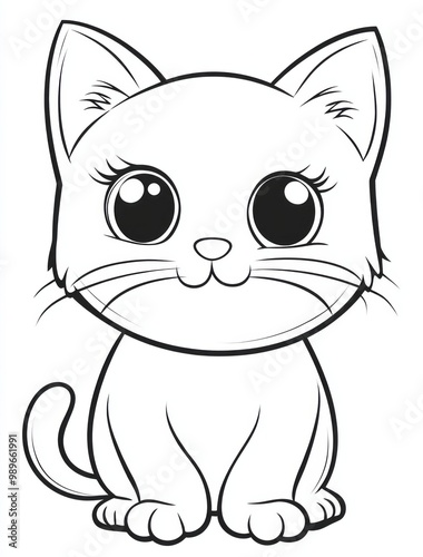 Cute Kitten Coloring Page: Adorable Cat Illustration