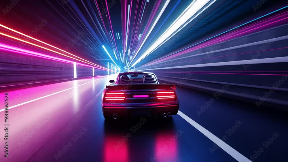 Futuristic Car Speeding Through a Neon-Lit Tunnel at Night Generative AI Futuristic Car Speeding Through a Neon-Lit Tunnel at Night Generative AI