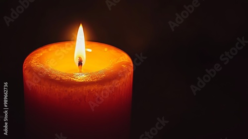 Candlelight fire glowing softly in low light, creating a warm and inviting atmosphere against a dark black background, perfect for evoking feelings of tranquility and peace