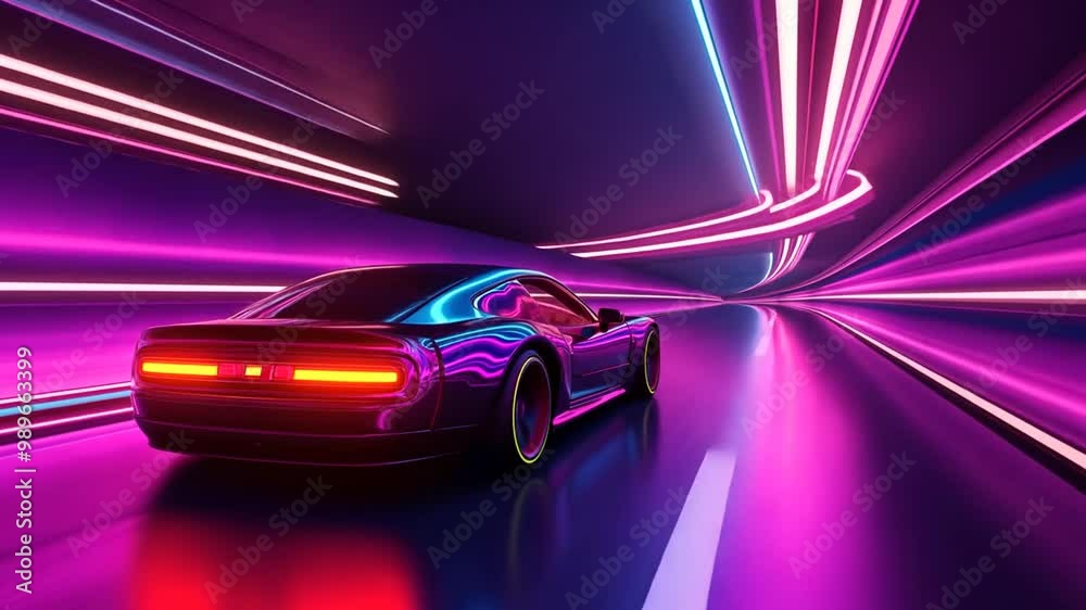 Sleek Car Speeds Through a Vibrant Neon Tunnel at Night Generative AI Sleek Car Speeds Through a Vibrant Neon Tunnel at Night Generative AI