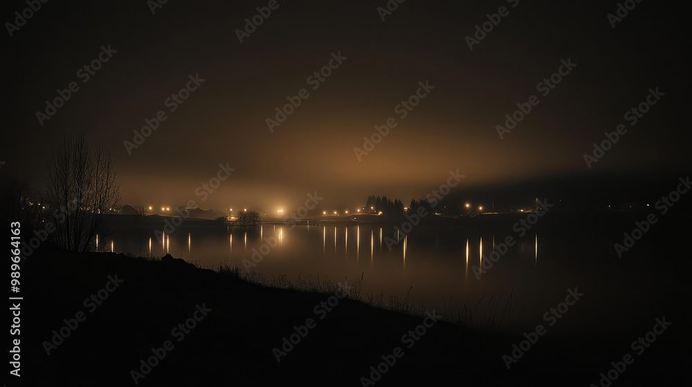 A dark, foggy night where distant lights are just faint glimmers, barely piercing through the thick mist, adding to the eerie and mysterious ambiance. A dark, foggy night where distant lights are just faint glimmers, barely piercing through the thick mist, adding to the eerie and mysterious ambiance.