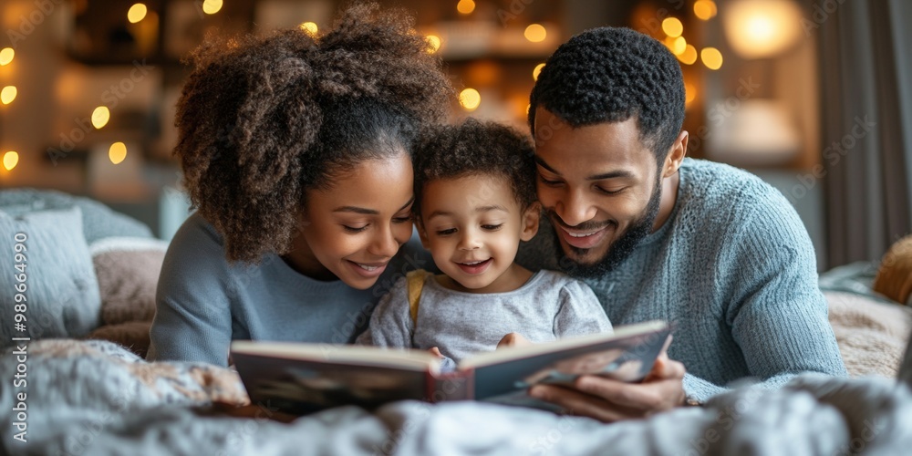 Bedtime Storytime, parents sharing a tender moment with children in a cozy, softly illuminated bedroom filled with warmth and love Bedtime Storytime, parents sharing a tender moment with children in a cozy, softly illuminated bedroom filled with warmth and love