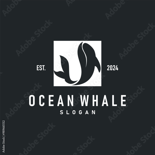 Whale logo design silhouette animal giant fish orca sea concept simple template illustration