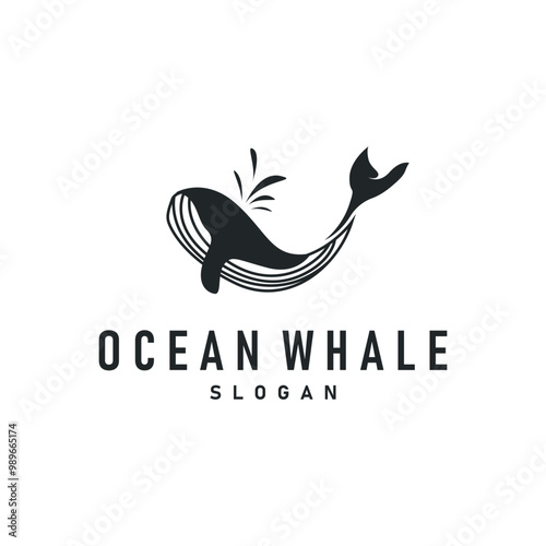 Whale logo design silhouette animal giant fish orca sea concept simple template illustration
