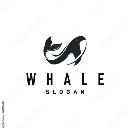 Whale logo design silhouette animal giant fish orca sea concept simple template illustration
