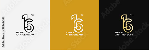 Logo 16th, 16 years anniversary, Creative design template for celebration, greeting and invitation. Editable file photo