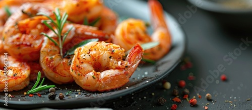 Selective Focus Fresh Frozen Shrimp With Spices photo