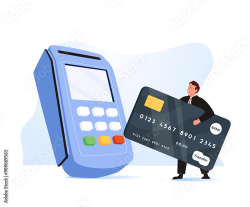 Payment methods illustration set. Characters paying with credit card, cash with banknotes and online by electronic bank